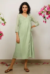 Mint Green Cotton Kota wrap around dress image 1