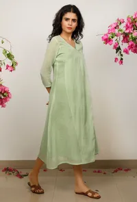 Mint Green Cotton Kota wrap around dress image 3