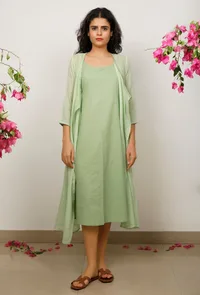 Mint Green Cotton Kota wrap around dress image 6