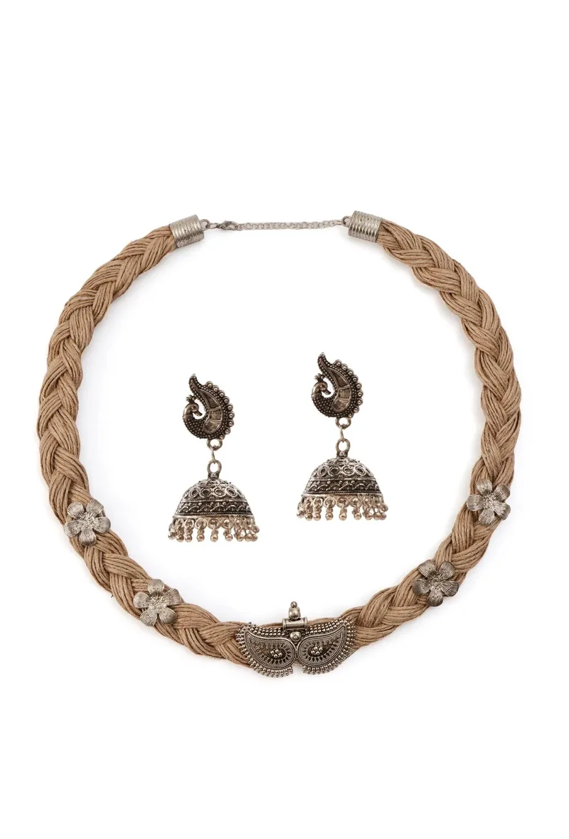 Floral Elegance Jute Necklace Set