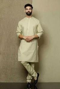 Set of 2:Muted Beige  Cotton Kurta and Pyjama image 1