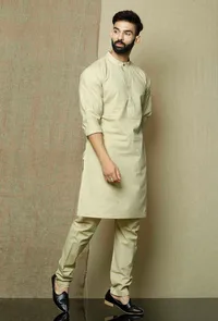 Set of 2:Muted Beige  Cotton Kurta and Pyjama image 2