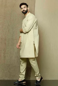 Set of 2:Muted Beige  Cotton Kurta and Pyjama image 3