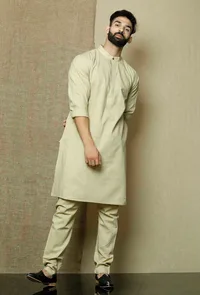 Set of 2:Muted Beige  Cotton Kurta and Pyjama image 4