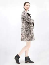 Brown Bagru Trench Coat With Wooden Buttons And Mettalic Embellishments image 4