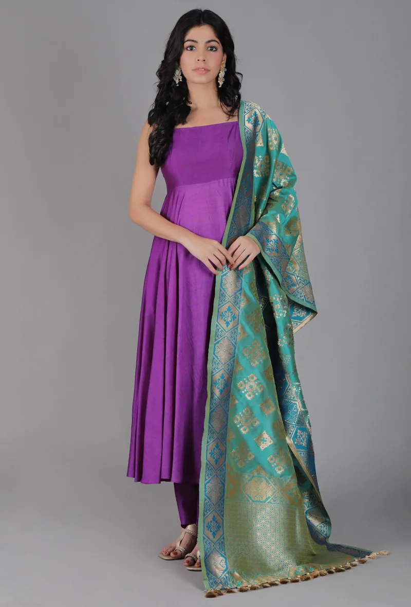 Turquoise Chanderi Brocade Dupatta