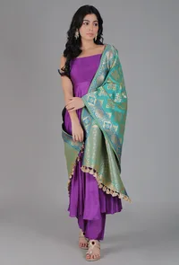 Turquoise Chanderi Brocade Dupatta image 2