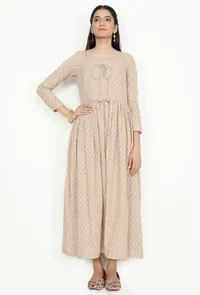 Haya Beige Cotton Dress With Voile Maxi image 1