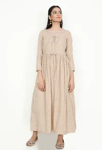 Haya Beige Cotton Dress With Voile Maxi image 2