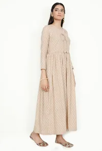 Haya Beige Cotton Dress With Voile Maxi image 3