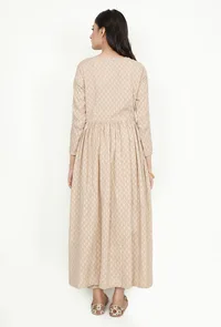 Haya Beige Cotton Dress With Voile Maxi image 4