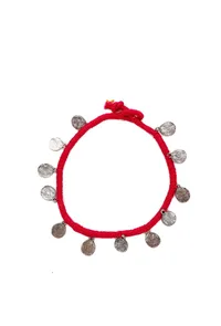 Set of 2: Fuschia Embellishments German Silver Thread Anklet image 2