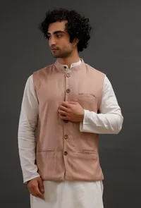 Beige Woollen Blend Nehru Jacket image 1