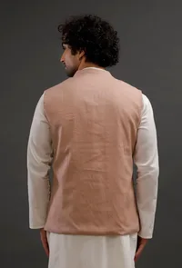 Beige Woollen Blend Nehru Jacket image 4