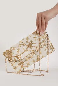 Ivory Elegance Zari Embroidered Silk Envelope Clutch image 1