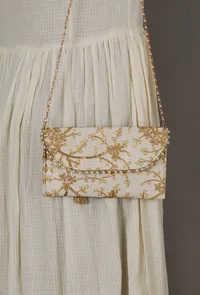 Ivory Elegance Zari Embroidered Silk Envelope Clutch image 2