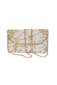 Ivory Elegance Zari Embroidered Silk Envelope Clutch image 3