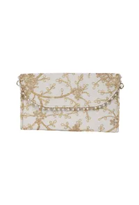 Ivory Elegance Zari Embroidered Silk Envelope Clutch image 4