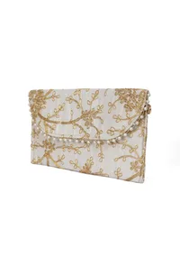 Ivory Elegance Zari Embroidered Silk Envelope Clutch image 5