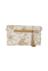 Ivory Elegance Zari Embroidered Silk Envelope Clutch image 6
