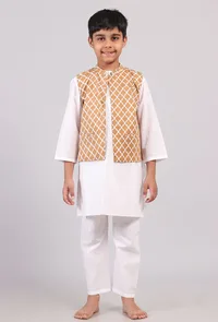 Beige Mustard Nehru Cotton Jacket image 1