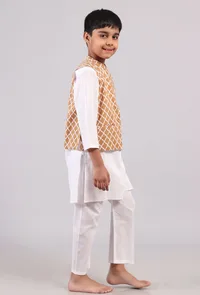 Beige Mustard Nehru Cotton Jacket image 2