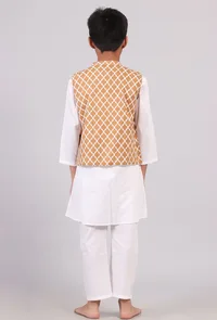 Beige Mustard Nehru Cotton Jacket image 4