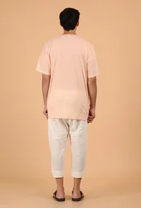 Peach Cotton Mulmul Short Kurta & White Three Quarter Pant image 3