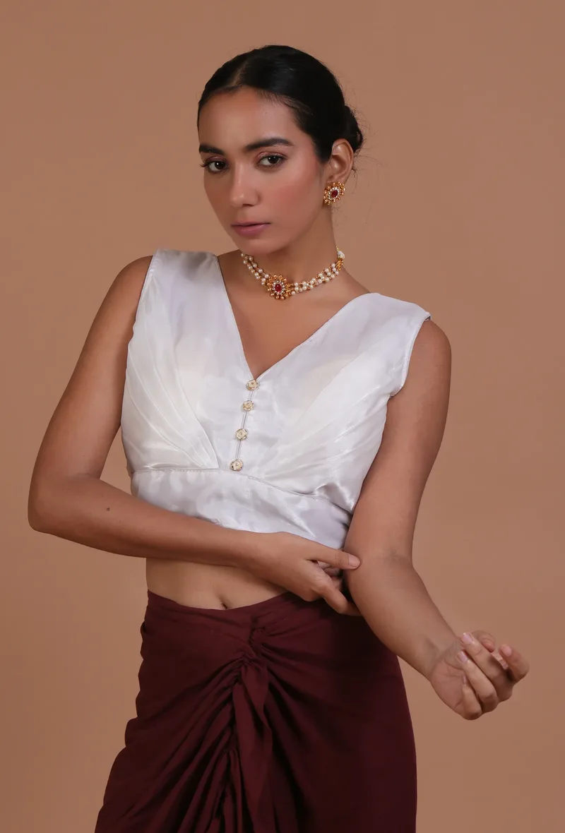 White Color Organza Plain Blouse