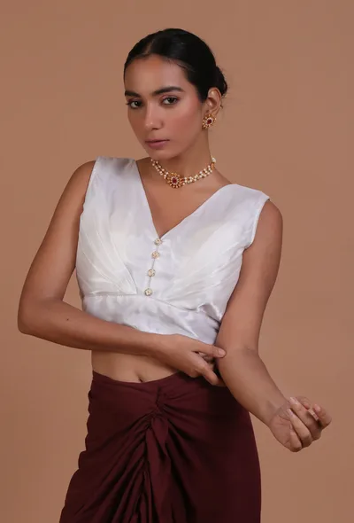 White Color Organza Plain Blouse