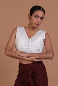 White Color Organza Plain Blouse image 4