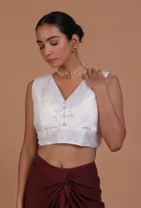 White Color Organza Plain Blouse image 5