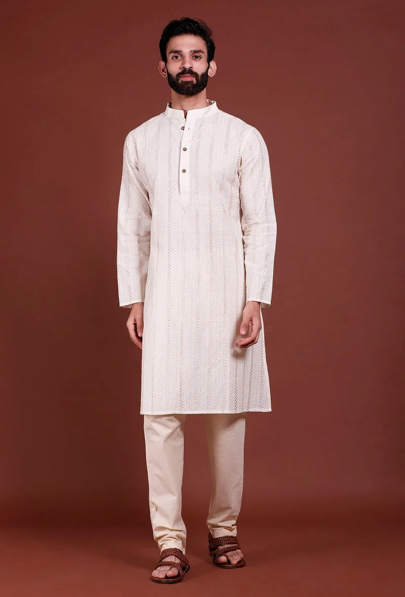 Set of 2 - Offwhite Lurex Malmal Kurta Pyjama Set