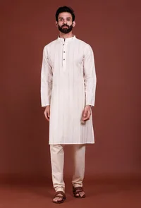 Set of 2 - Offwhite Lurex Malmal Kurta Pyjama Set image 1