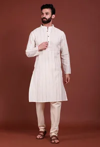 Set of 2 - Offwhite Lurex Malmal Kurta Pyjama Set image 2