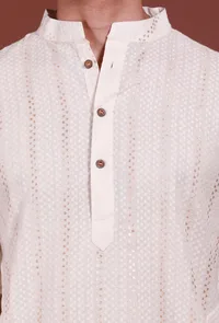 Set of 2 - Offwhite Lurex Malmal Kurta Pyjama Set image 6