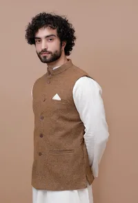 Brown Woolen Nehru Jacket image 2