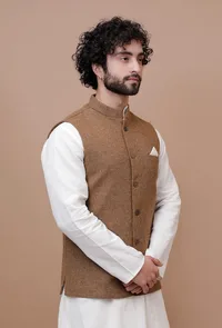 Brown Woolen Nehru Jacket image 3