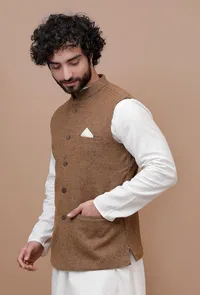 Brown Woolen Nehru Jacket image 5