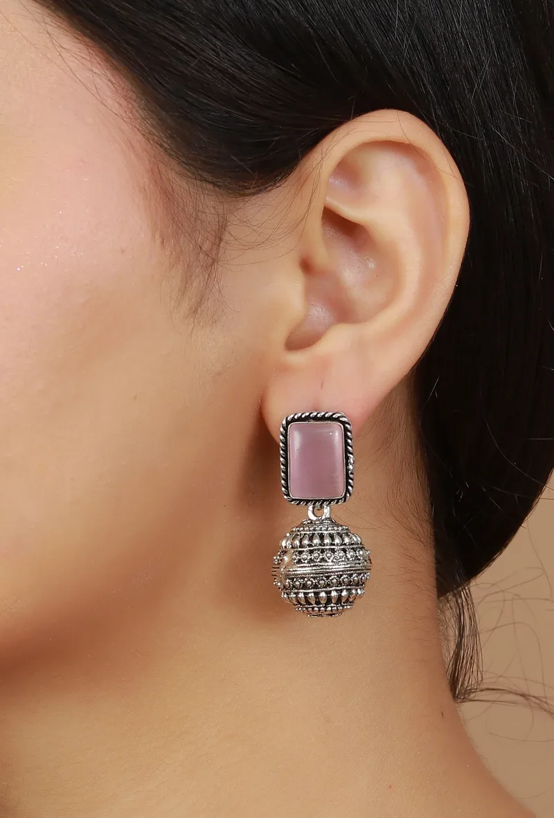 Pink Aura Dome Drops Earrings