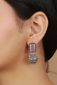 Pink Aura Dome Drops Earrings image 1