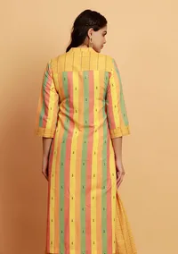Yellow Multicolor Stripe Straight Woven Kurta image 4