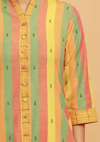Yellow Multicolor Stripe Straight Woven Kurta image 5