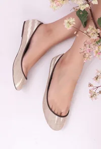White and Beige Ikat Cruelty Free Leather Flat Ballerinas image 1