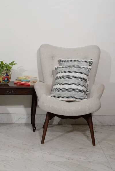 Set of 2: White Contrast Handcrafted Jacquard Cushion Covers