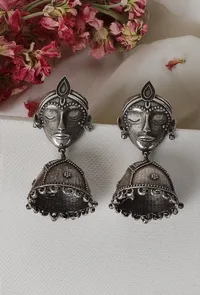 Krishna Face Motif Oxidized Jhumka Earrings image 1