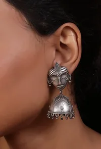 Krishna Face Motif Oxidized Jhumka Earrings image 2