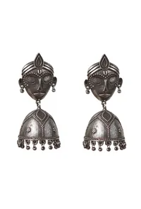Krishna Face Motif Oxidized Jhumka Earrings image 3