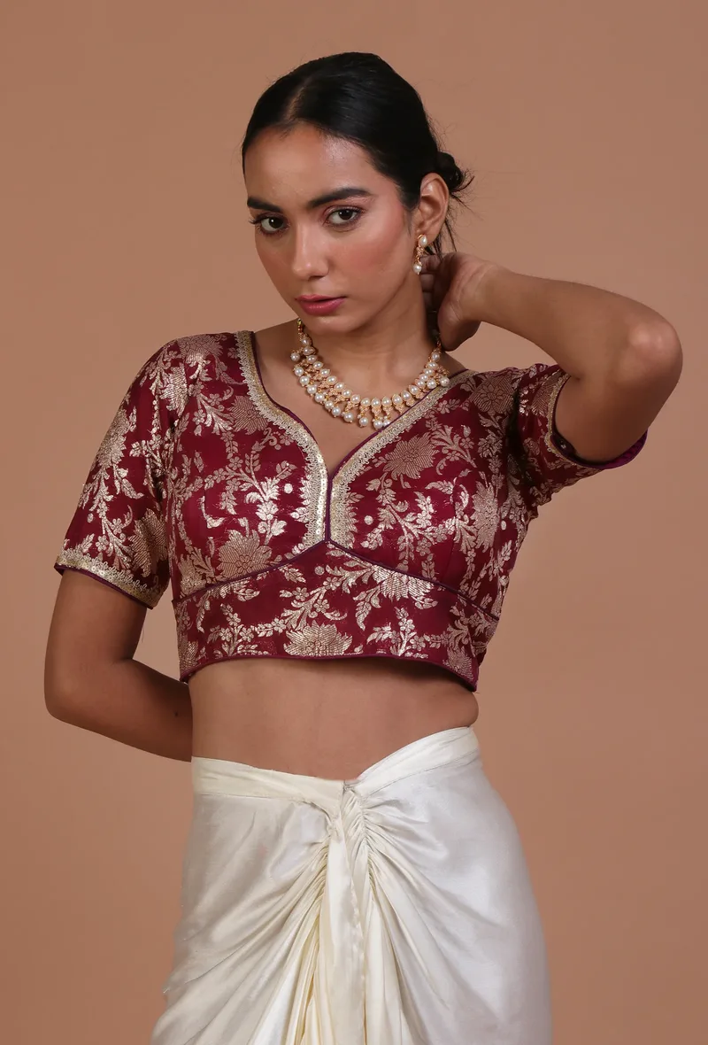 Maroon Color Raw Silk Embroidered Blouse