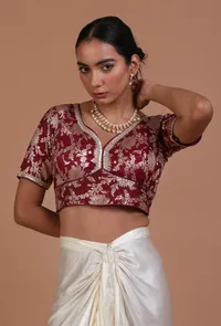 Maroon Color Raw Silk Embroidered Blouse image 1